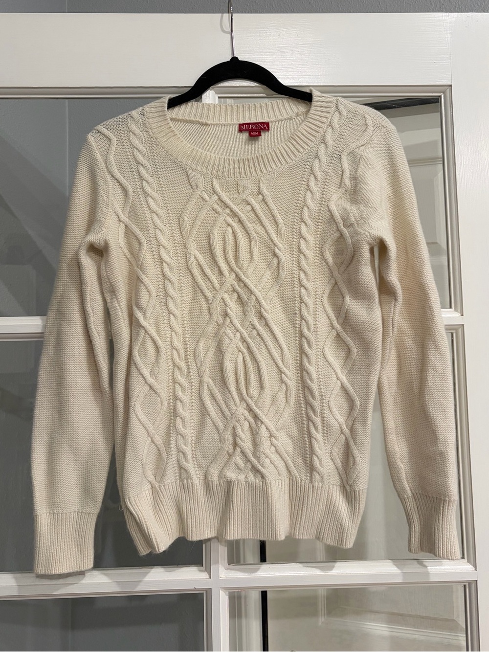 Merona Cream White Cable Knit Crewneck Sweater - Medium
